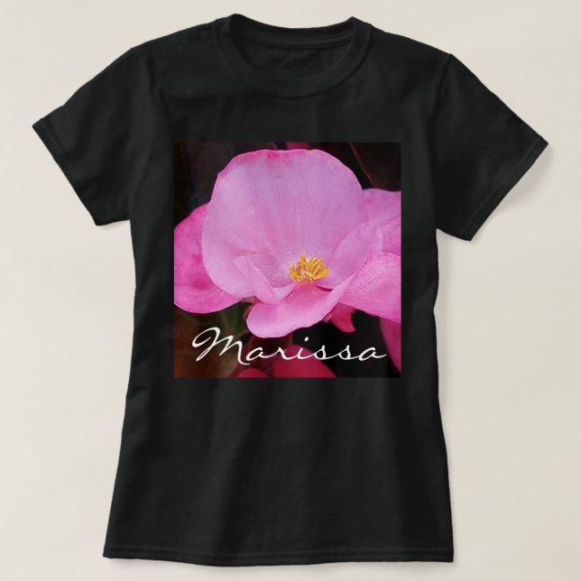 Snyggt foto av Rosa Flower Add Namn Black T Shirt (Design framsida)