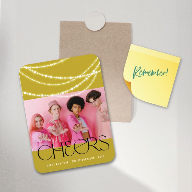 Snyggt Foto för nyårsschackpjäser med mousserande  Magnet (New Year Cheers Sparkling Lights Stylish Photo Flexible Magnet @ fat_fa_tin)