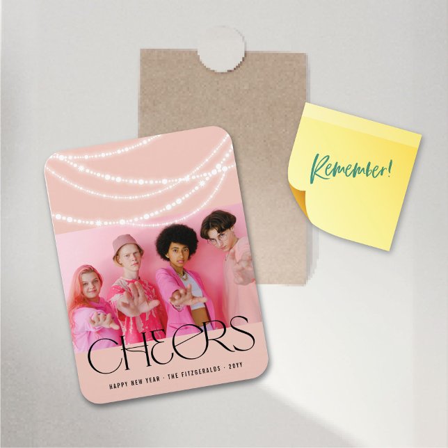 Snyggt Foto för nyårsschackpjäser med mousserande  Magnet (New Year Cheers Sparkling Lights Stylish Photo Flexible Magnet @ fat_fa_tin)