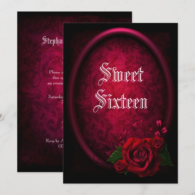 Snyggt Framed Gothic Blood Ro Sweet sixteen Inbjudningar (Fram/baksida)