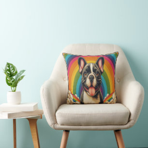 Snyggt Fransk Bulldog Hund Färgfläckig regnbåge Kudde