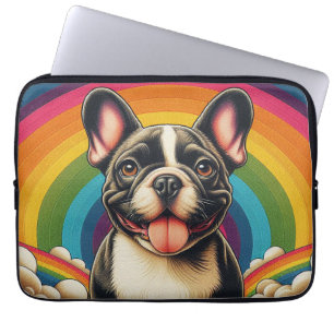 Snyggt Fransk Bulldog Hund Färgfläckig regnbåge Laptop Fodral