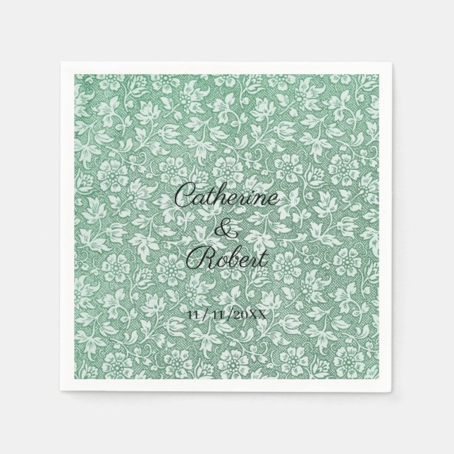 Snyggt Fransk Vintage Sage Grönt Blommigt Namn Pappersservett (Framsidan)