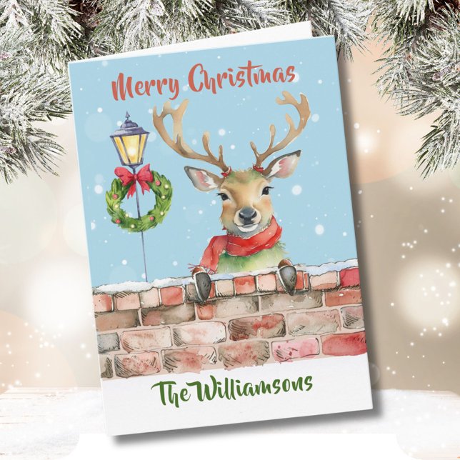 Snyggt Funky Quirky Watercolor Reindeer Kort (Skapare uppladdad)