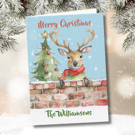 Snyggt Funny Watercolor Reindeer Julgran Kort