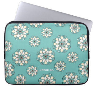 Snyggt Geometric Teal Blommigt Mandala Laptop Fodral