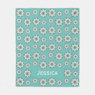 Snyggt Geometric Teal Blommigt Mandala Personlig Fleecefilt