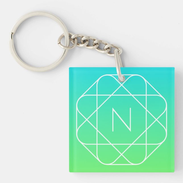 Snyggt geometriskt monogram | Blå och limegrön omb (Framsidan)