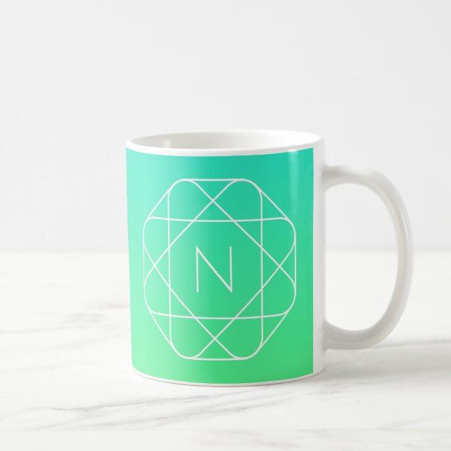 Snyggt geometriskt monogram | Blå och limegrön Omb Kaffemugg (Höger)