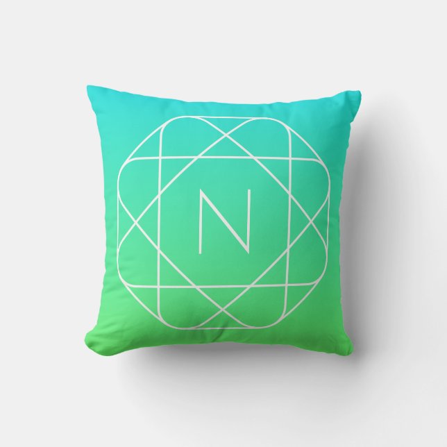 Snyggt geometriskt monogram | Blå och limegrön omb Kudde (Framsida)