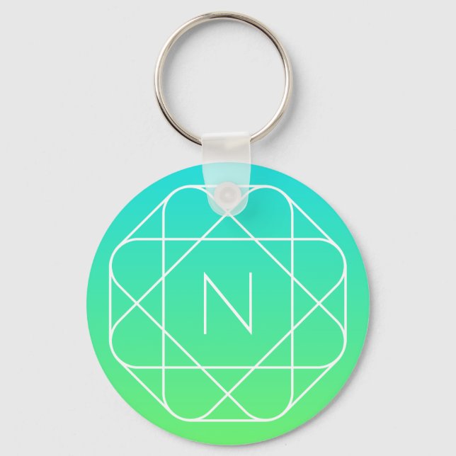 Snyggt geometriskt monogram | Blå och limegrön omb Nyckelring (Framsida)