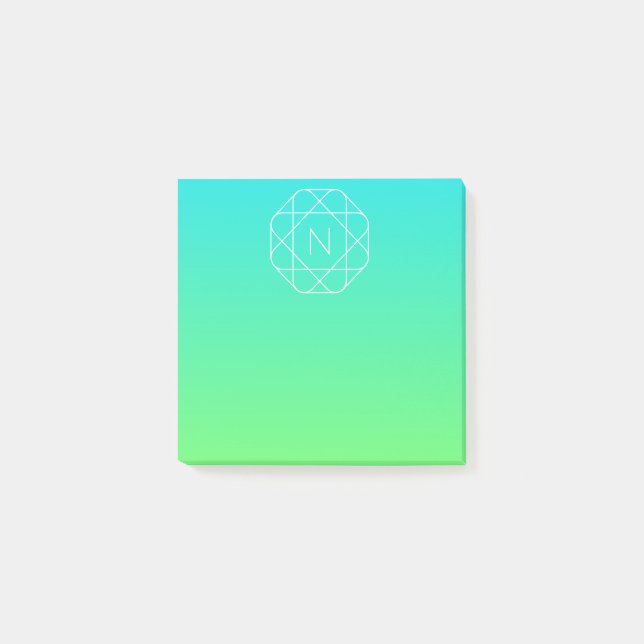 Snyggt geometriskt monogram | Blå och limegrön Omb Post-it Block (Framsida)