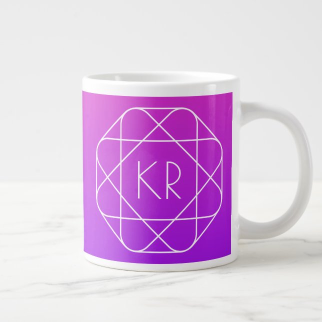 Snyggt geometriskt monogram | Magenta lila violett Jumbo Mugg (Höger)