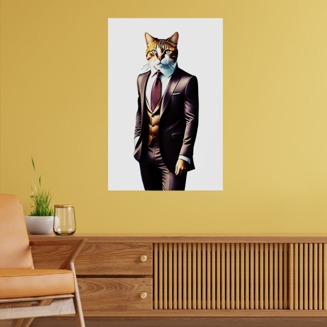 Snyggt Ginger Cat Man i Hans Kostym Poster (Vardagsrum 2)