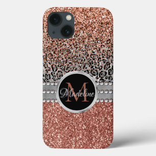 Snyggt Girly Ro Guld Glitter Leopard Monogram