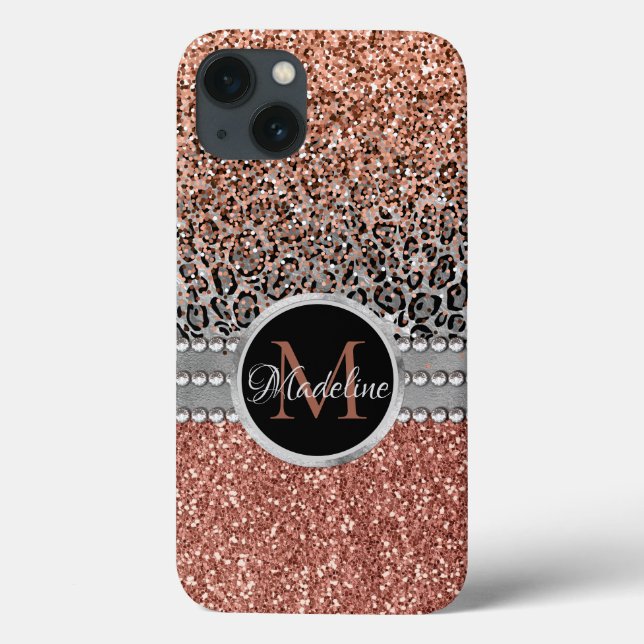 Snyggt Girly Ro Guld Glitter Leopard Monogram (Baksida)
