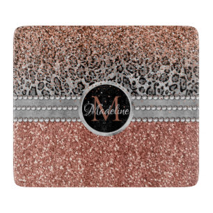 Snyggt Girly Ro Guld Glitter Leopard Monogram