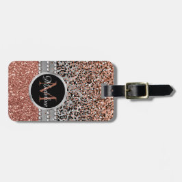 Snyggt Girly Ro Guld Glitter Leopard Monogram Bagagebricka