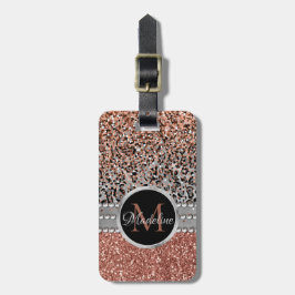 Snyggt Girly Ro Guld Glitter Leopard Monogram Bagagebricka