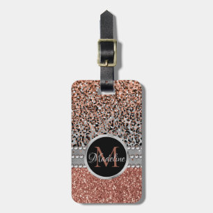 Snyggt Girly Ro Guld Glitter Leopard Monogram Bagagebricka