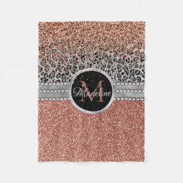 Snyggt Girly Ro Guld Glitter Leopard Monogram Fleecefilt