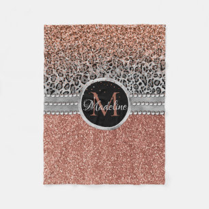 Snyggt Girly Ro Guld Glitter Leopard Monogram Fleecefilt