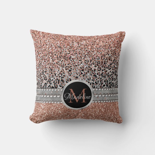 Snyggt Girly Ro Guld Glitter Leopard Monogram Kudde (Framsida)
