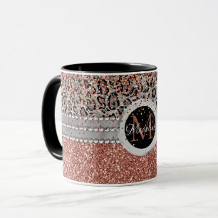 Snyggt Girly Ro Guld Glitter Leopard Monogram Mugg