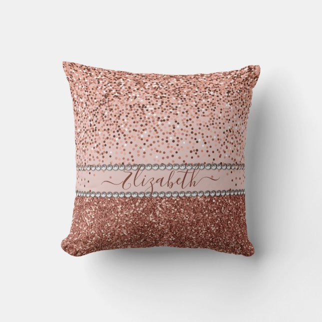 Snyggt Girly Ro Guld Glitter Rhinestone Namn Kudde (Framsida)