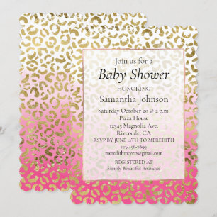 Snyggt Girly Rosa Guld White Leopard Inbjudningar