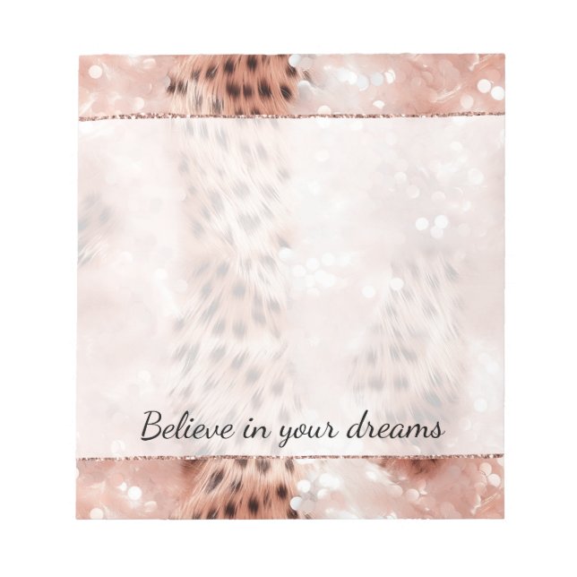 Snyggt Girly Rosa ros Guld Leopard Glitz Anteckningsblock (Framsida)