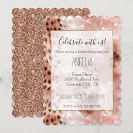 Snyggt Girly Rosa ros Guld Leopard Glitz Inbjudningar
