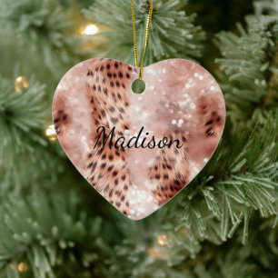 Snyggt Girly Rosa ros Guld Leopard Glitz Julgransprydnad Keramik