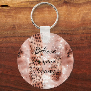 Snyggt Girly Rosa ros Guld Leopard Glitz Nyckelring