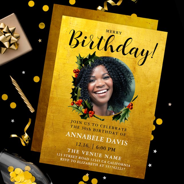 Snyggt Glam Guld Juldagen Utandning på födelsedage Inbjudningar (Skapare uppladdad)