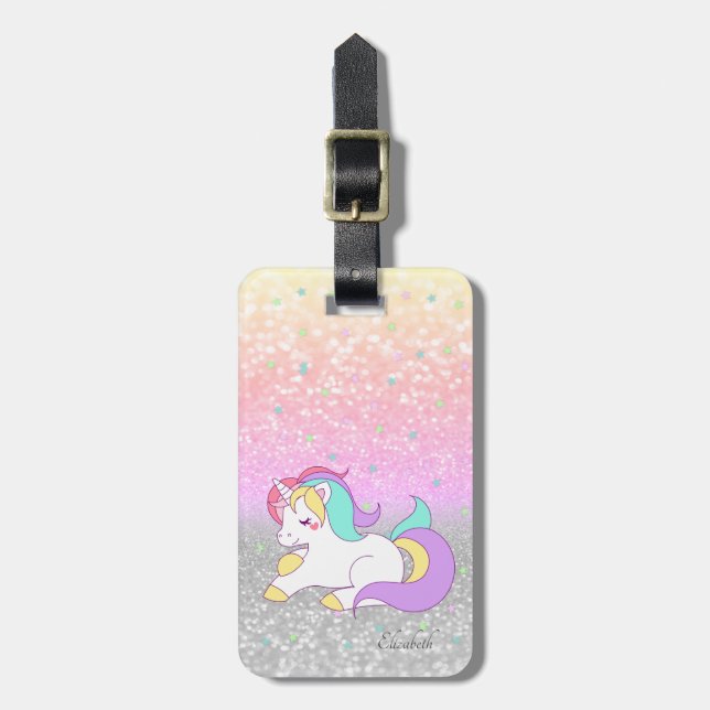 Snyggt Glitter Bokeh, Rainbow Unicorn,Stars Bagagebricka (Vertikal Framsida)