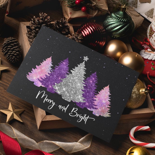 Snyggt glitter Julgranar monogram helgdag Vykort (Skapare uppladdad)