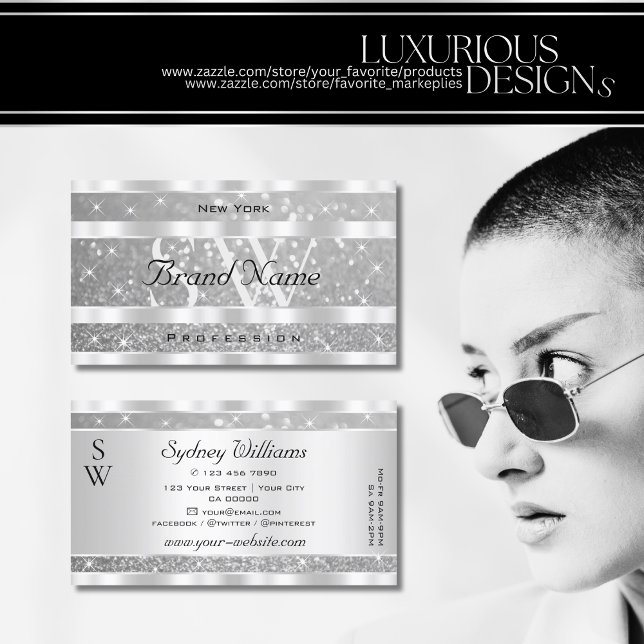 Snyggt Glitter mousserande stjärnor Monogram Visitkort (Skapare uppladdad)