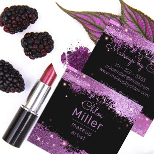 Snyggt Glittery Magenta och Black Makeup Artist Fyrkantigt Visitkort