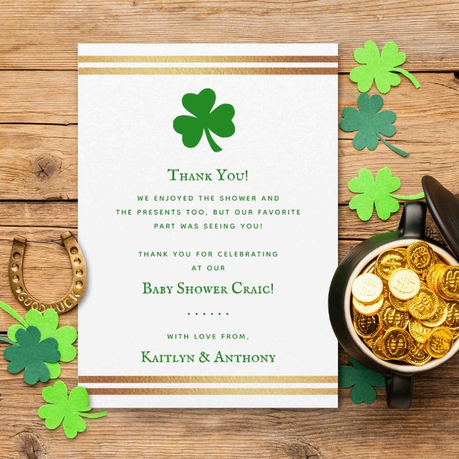 Snyggt Gold Foil St. Patrick Day Baby Shower Tack Kort (Skapare uppladdad)