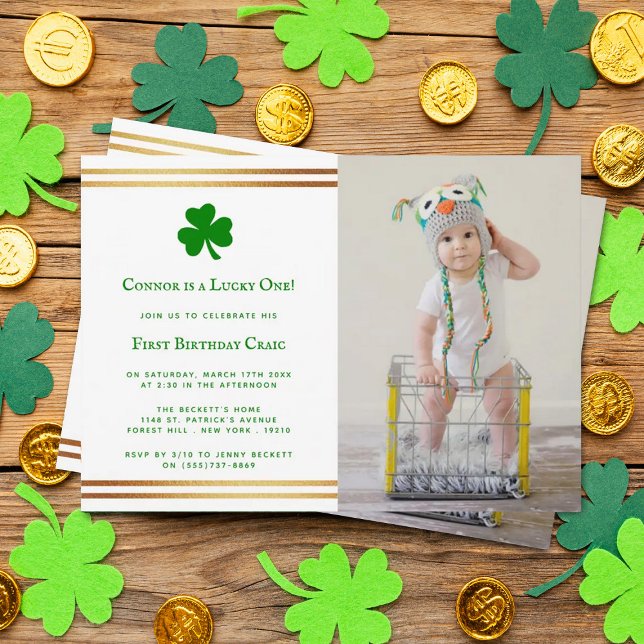 Snyggt Gold Foil St. Patrick's Day 1st Birthday Inbjudningar (Skapare uppladdad)