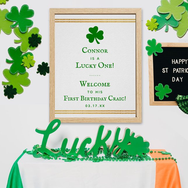 Snyggt Gold Foil St. Patrick's Day 1st Birthday Poster (Skapare uppladdad)