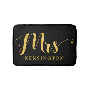 Snyggt Gold Foil Typography Mrs Newlyed Badrumsmatta