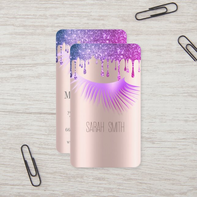 Snyggt Golde Ro Glitter Drives Eyelash Visitkort (Fram/Back In Situ)