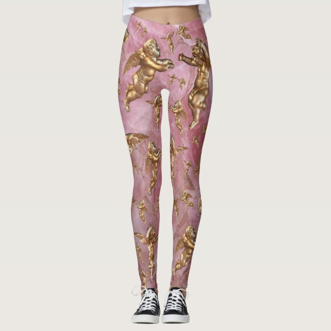 Snyggt Golden Änglar Rosa Leggings (Framsida)