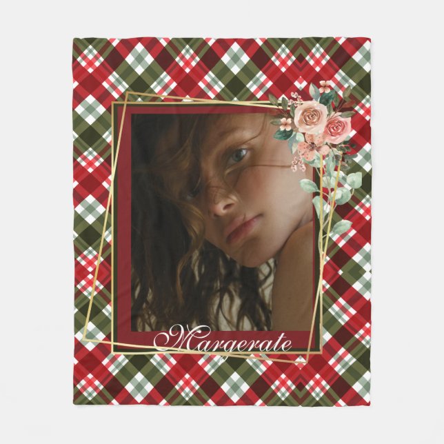 Snyggt Golden Blommigt Ram elegant modern foto Fleecefilt (Framsidan)