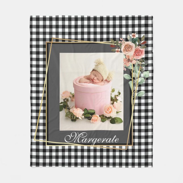 Snyggt Golden Blommigt Ram elegant modern foto Fleecefilt (Framsidan)