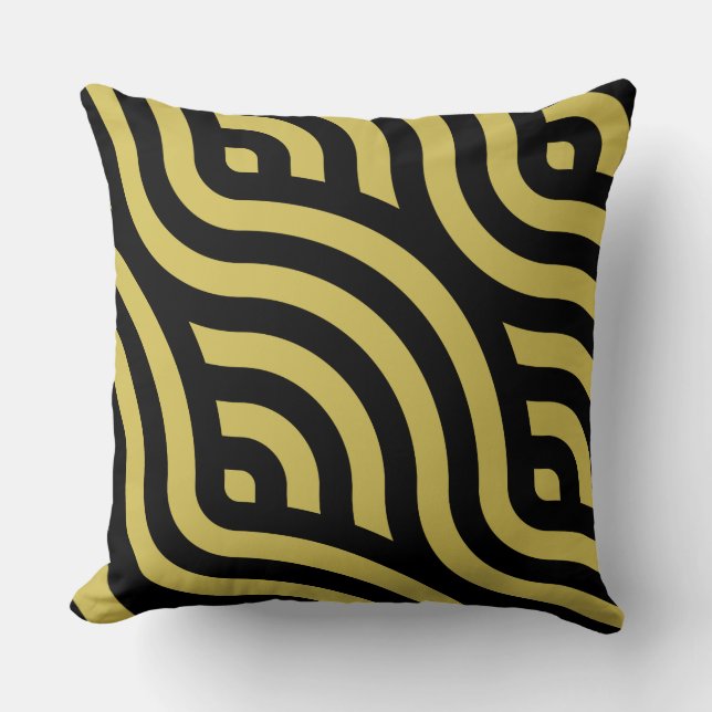 Snyggt Golden-Brown och Black Stripe Wave Mönster Kudde (Framsida)