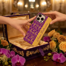 Snyggt Golden Damask Snabb blommigt på lila