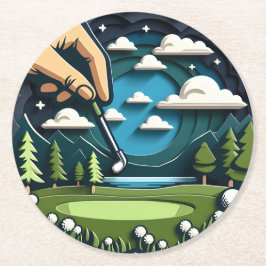 Snyggt Golf Design med Träd och moln Underlägg Papper Rund